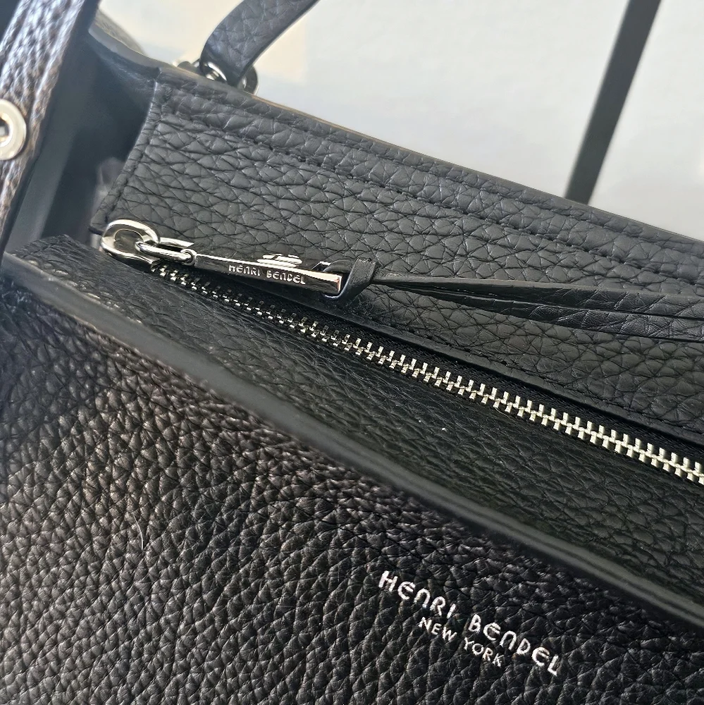 henri bendel Black Leather Tote with Grommet Strap Details